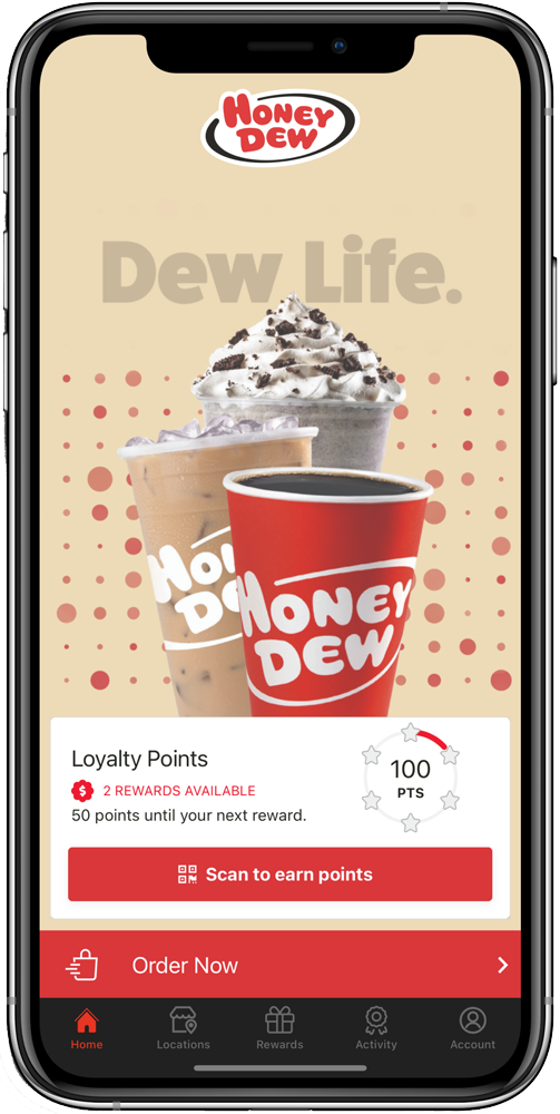 Phone with Honey Dew App opened.